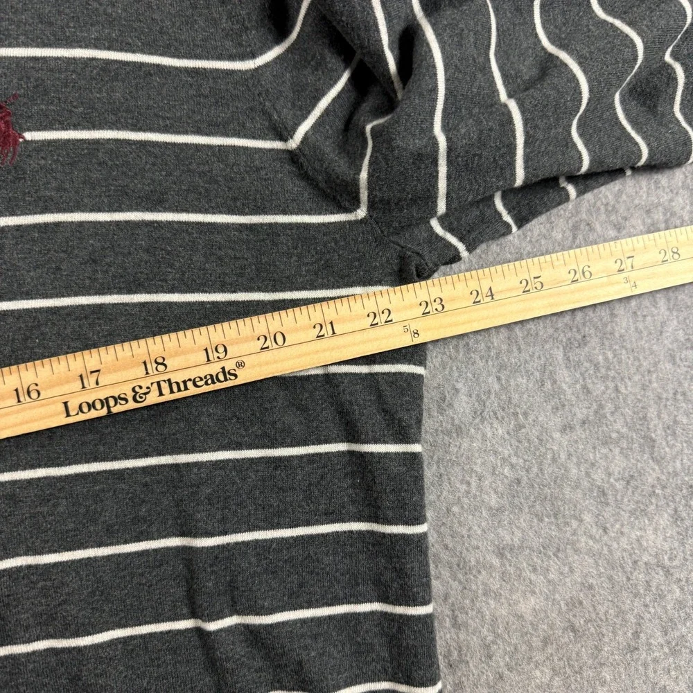Polo Ralph Lauren Mens Pima Cotton V-Neck Striped Sweater Grey White Large